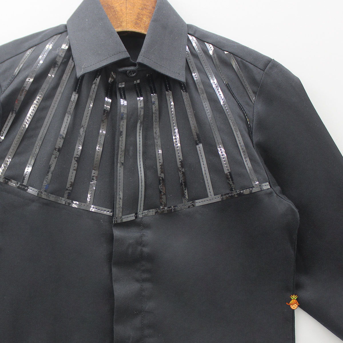 Collar Neck Lace Detailed Black Shirt