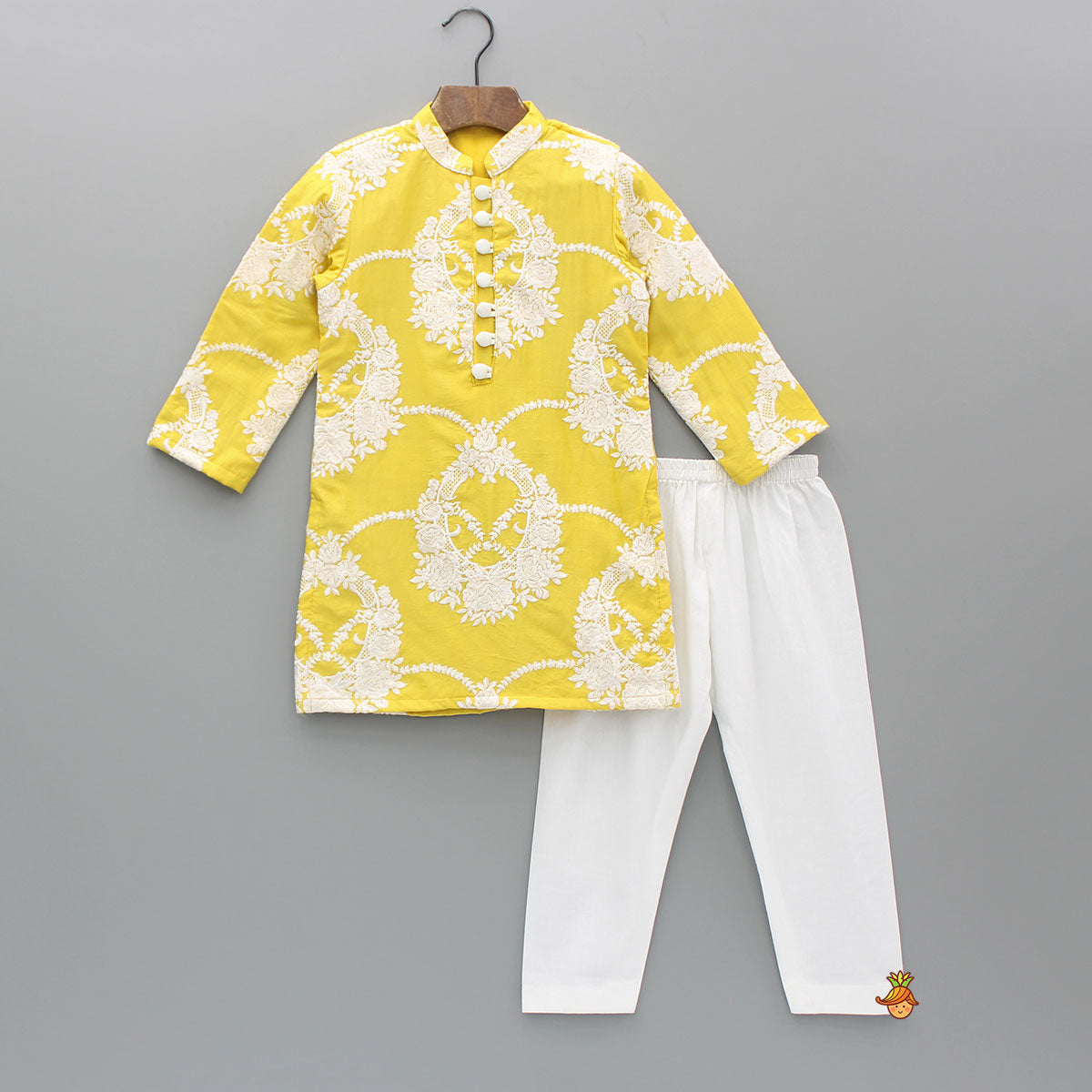 Yellow Embroidered Kurta With Pyjama