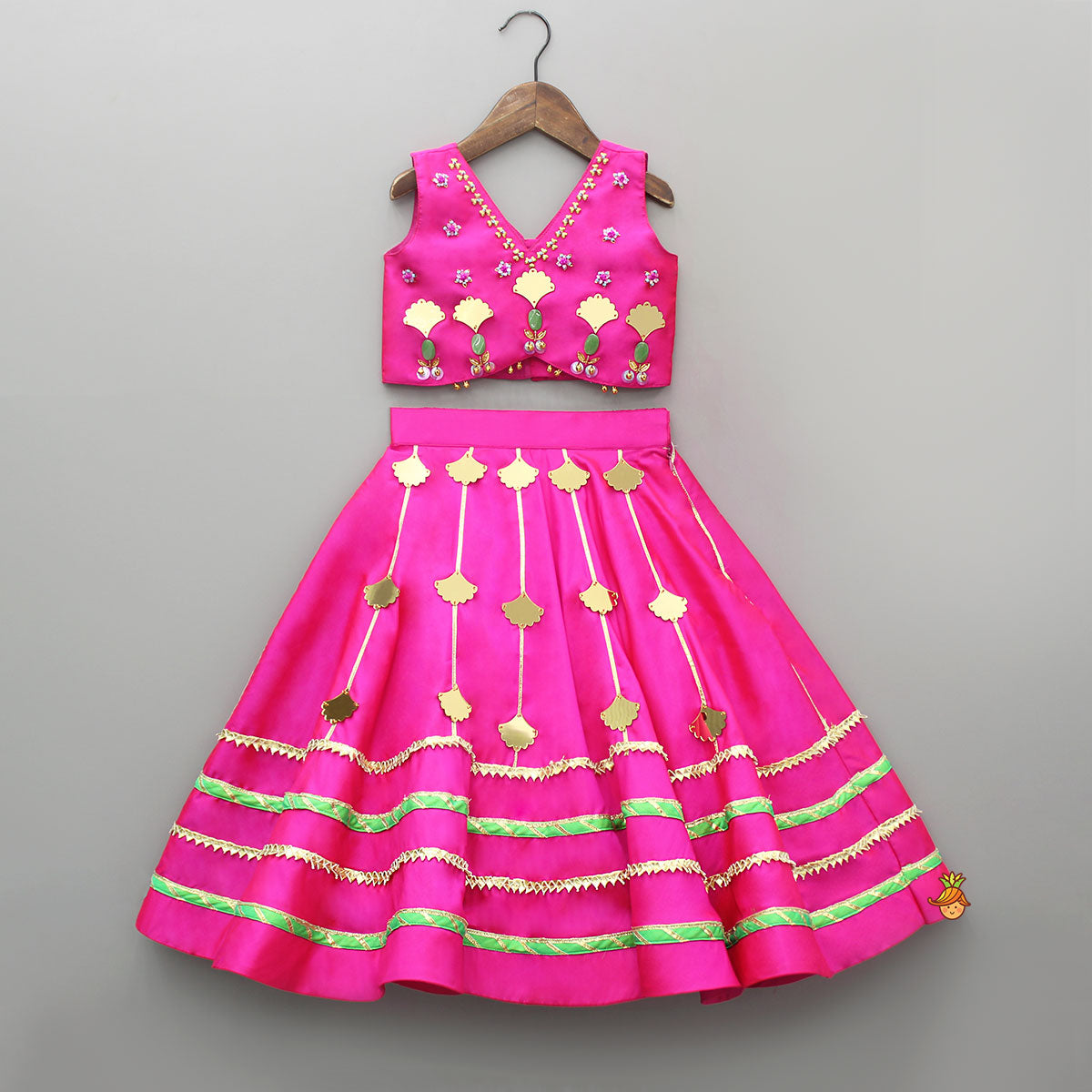 Embellised Pink Top And Lehenga With Dupatta