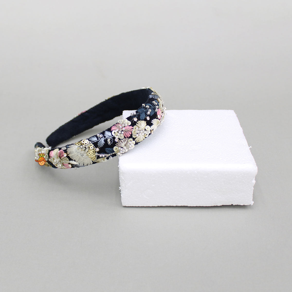 Cutdana And Floral Thread Embroidered Multicolour Hairband