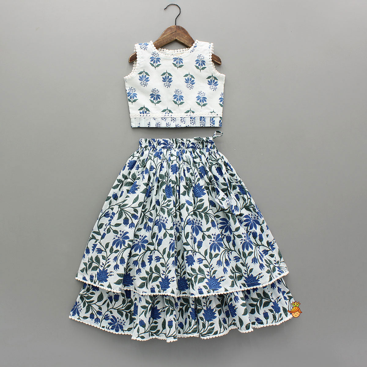 Floral Printed Top And Layered Lehenga