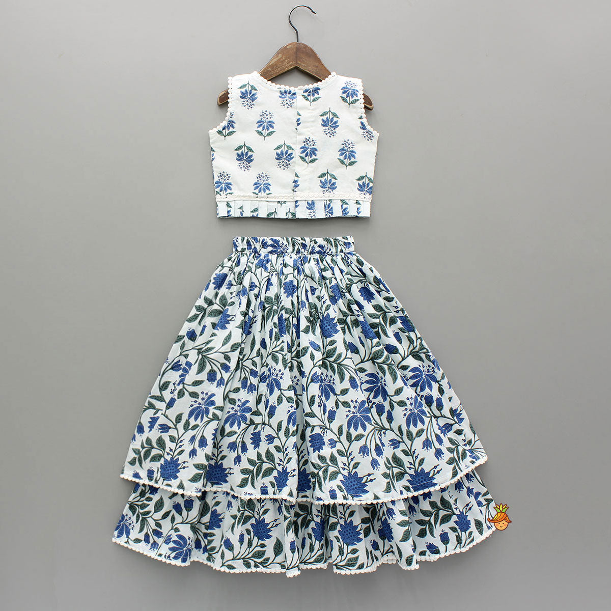 Floral Printed Top And Layered Lehenga