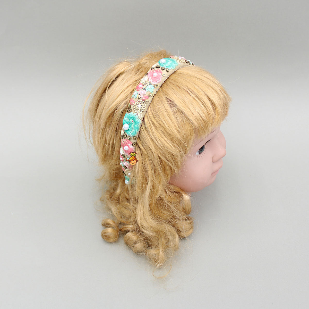 Thread Embroidered And Embellished Beige Hairband