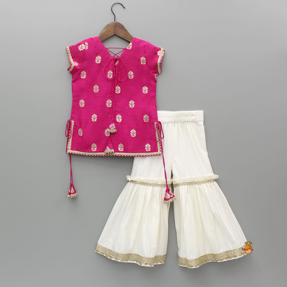 Embroidered Pink Kurti With Sharara And Dupatta