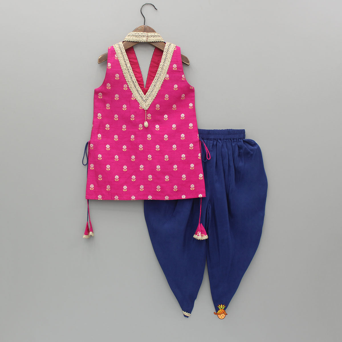 Embroidered Pink Halter Neck Kurti With Tulip Dhoti And Dupatta