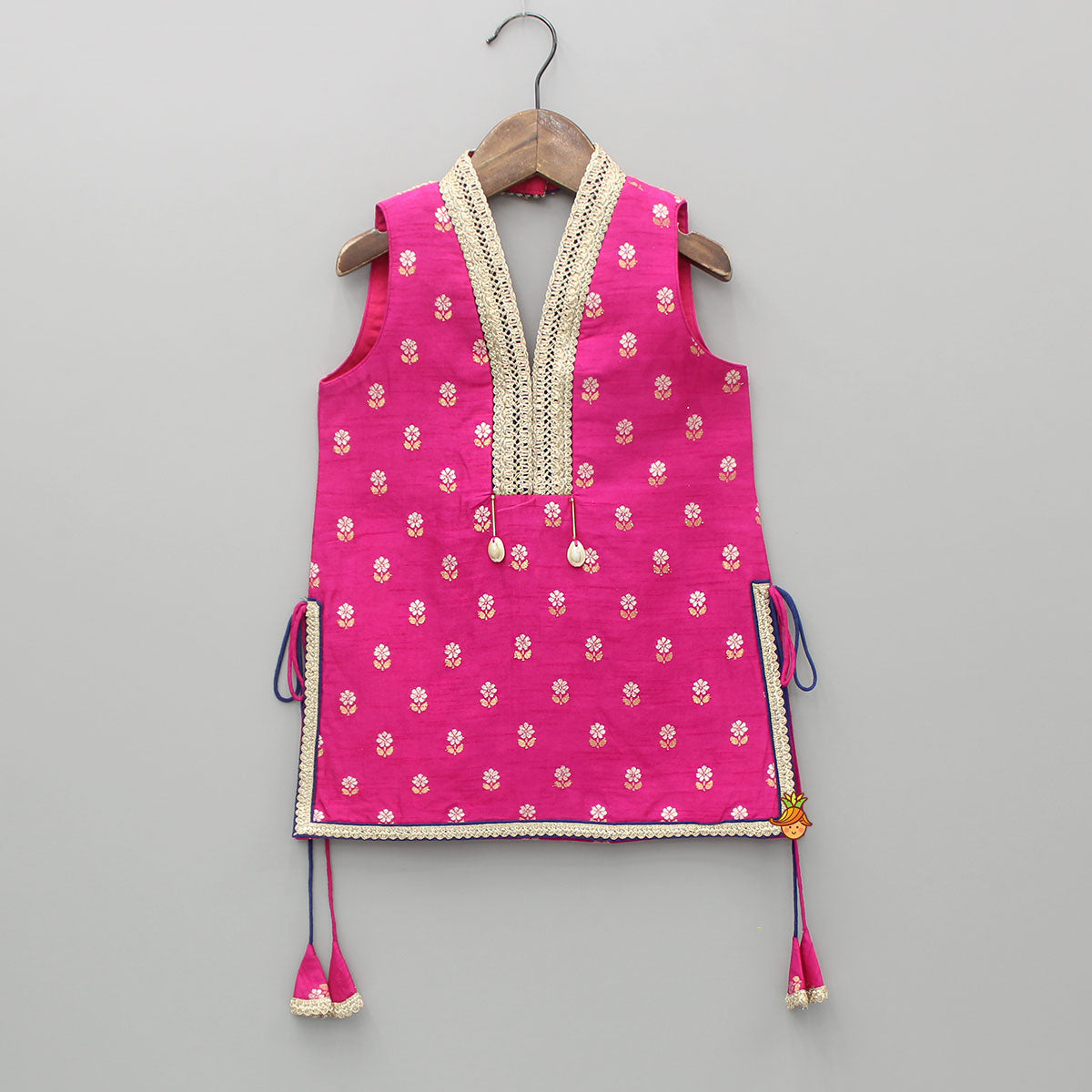 Embroidered Pink Halter Neck Kurti With Tulip Dhoti And Dupatta