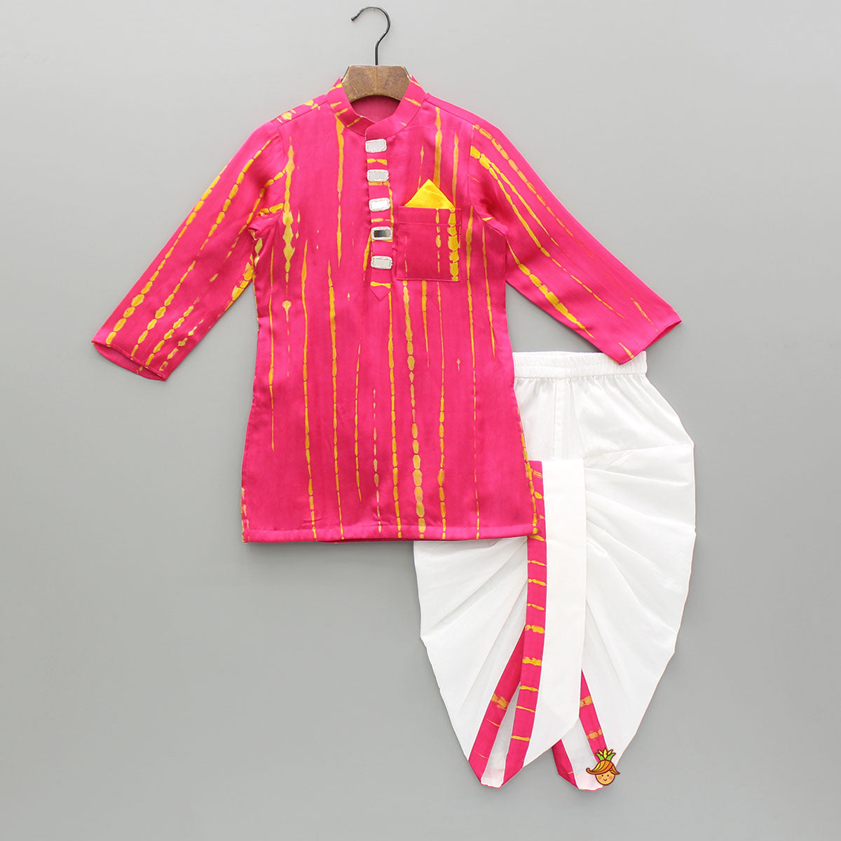 Pink Printed And Embellished Kurta With Dhoti