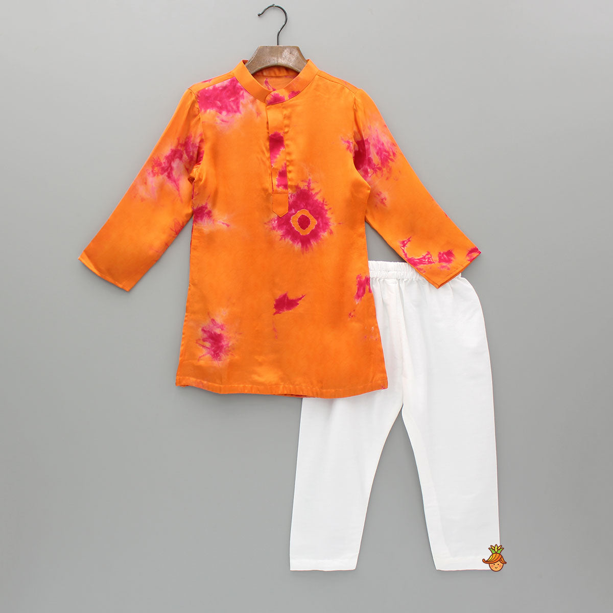 Orange Printed Kurta With Jacket And Pyjama