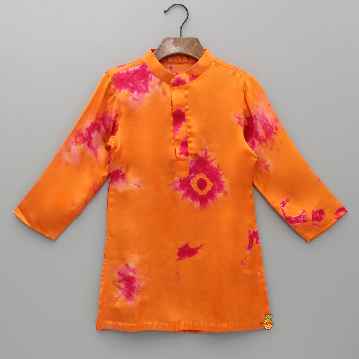 Orange Printed Kurta With Jacket And Pyjama