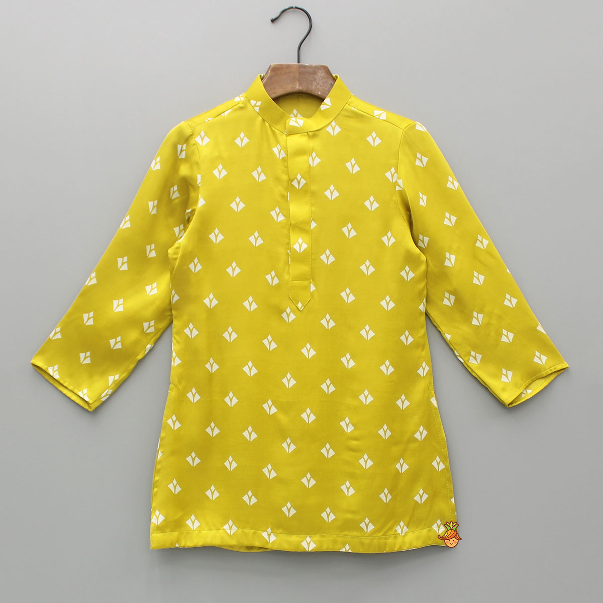 Mustard Printed Kurta With Jacket And Pyjama