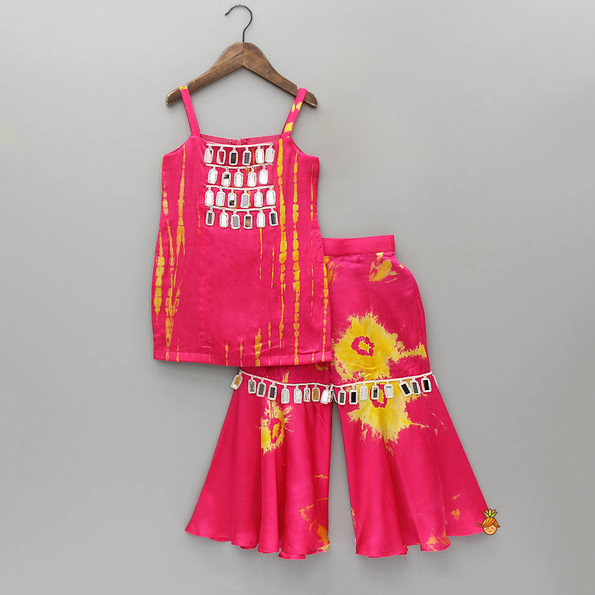 Printed Embellished Strappy Kurti With Sharara And Dupatta