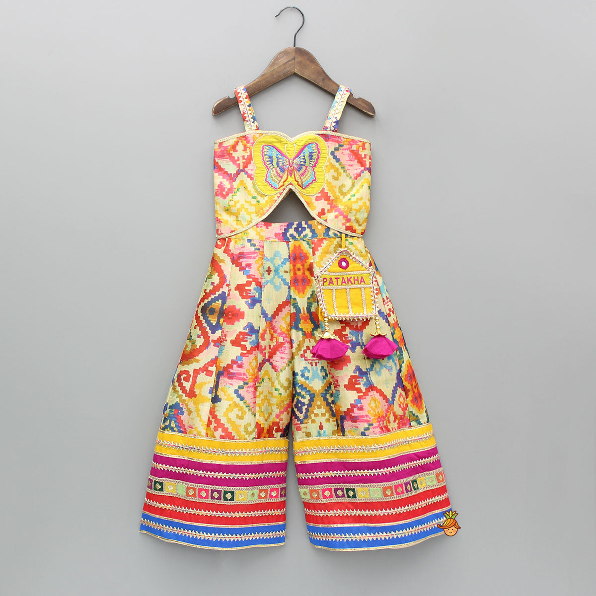 Printed Embroidered Multicoloured Strappy Jumpsuit With Hairband