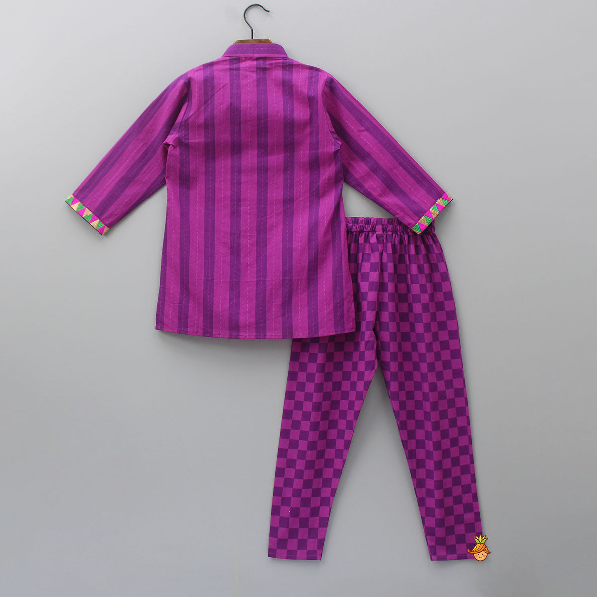 Purple Stripe Kurta And Checks Printed Churidar