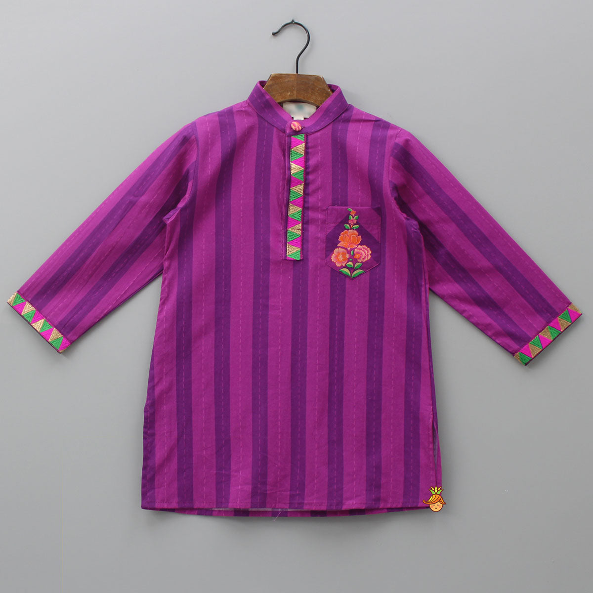 Purple Stripe Kurta And Checks Printed Churidar