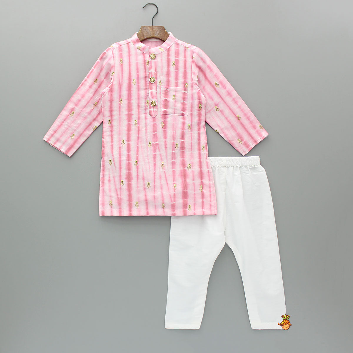 Pink Printed Embroidered Kurta With Pyjama