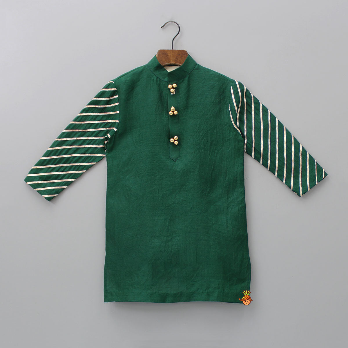 Ethnic Gota Lace Detailed Green Kurta And Jacket With Pyjama