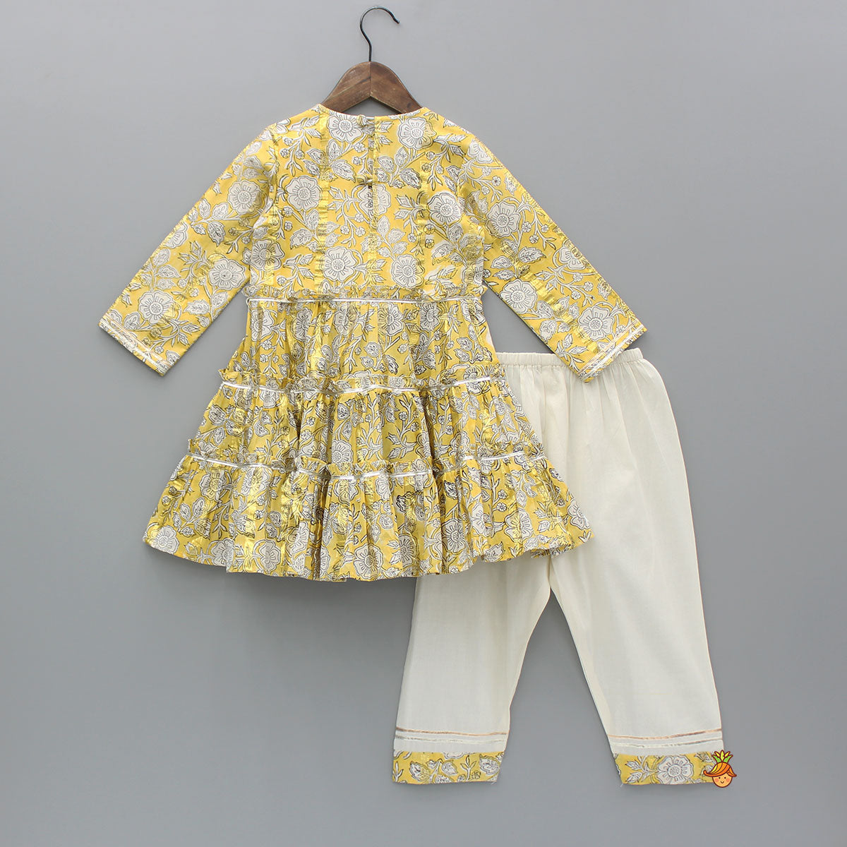 Printed Yellow Tiered Kurti And Pant