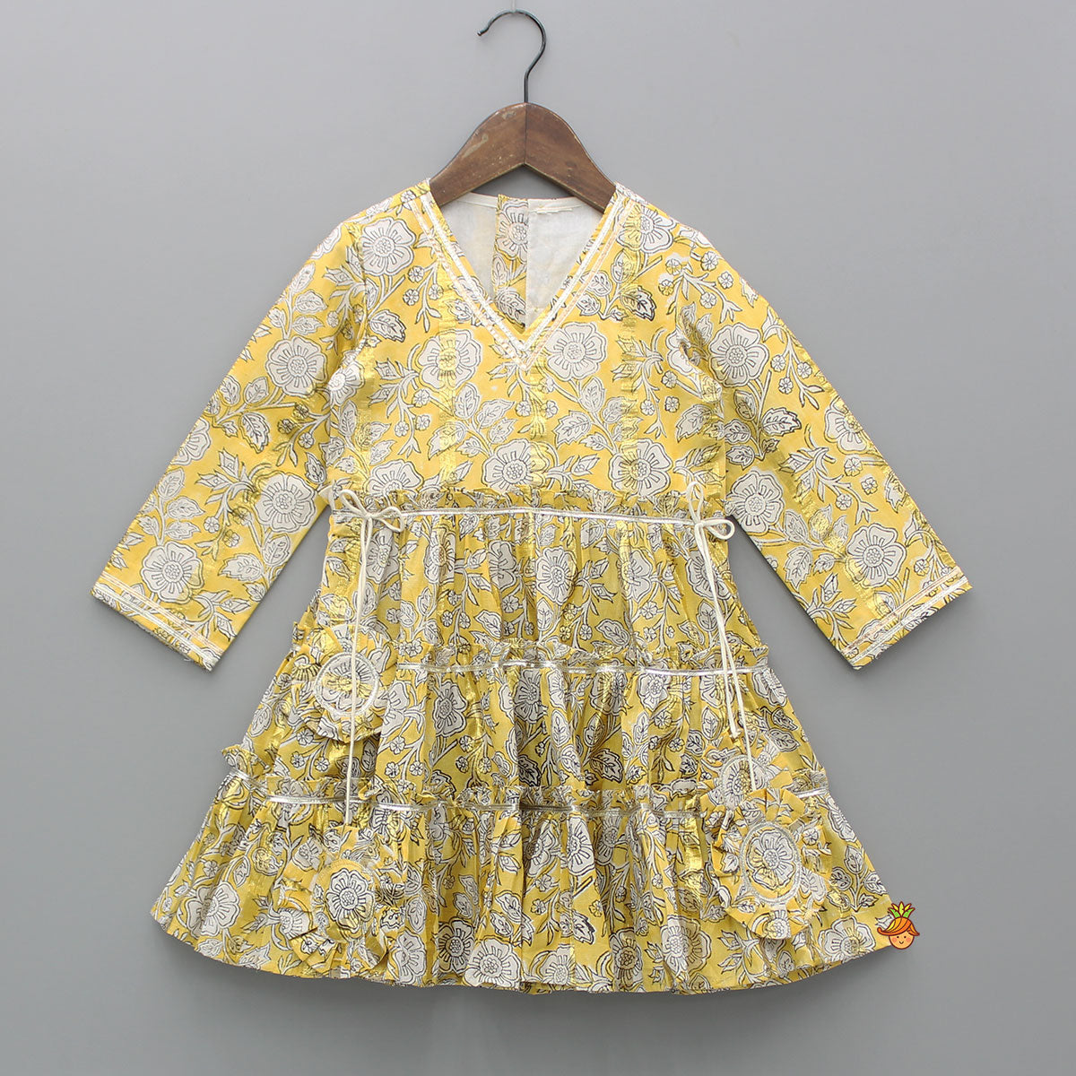 Printed Yellow Tiered Kurti And Pant