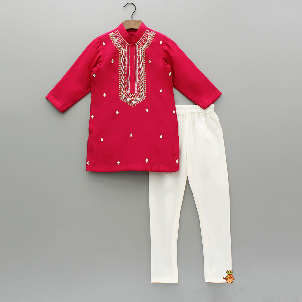 Embroidered Pink Kurta With Churidar