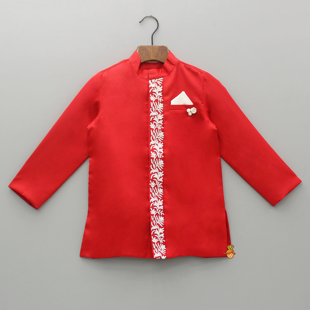 Red Embroidered Sherwani And Pyjama