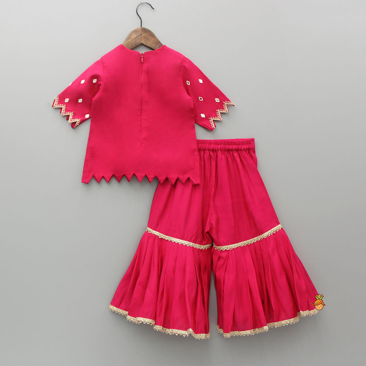 Embroidered Pink Kurti With Sharara And Dupatta