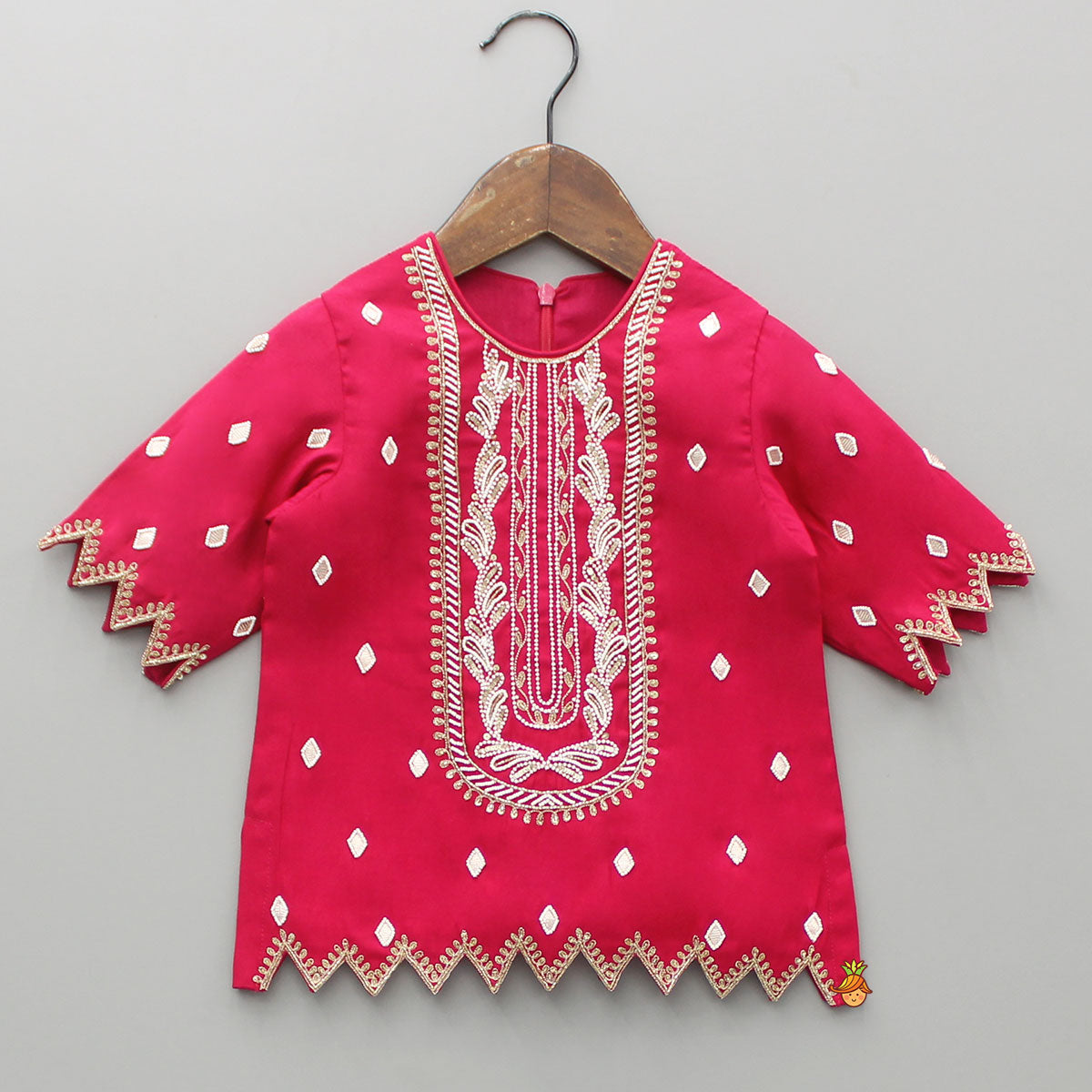 Embroidered Pink Kurti With Sharara And Dupatta