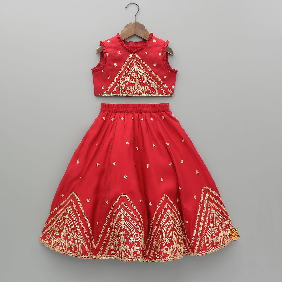 Embroidered Red Top With Lehenga