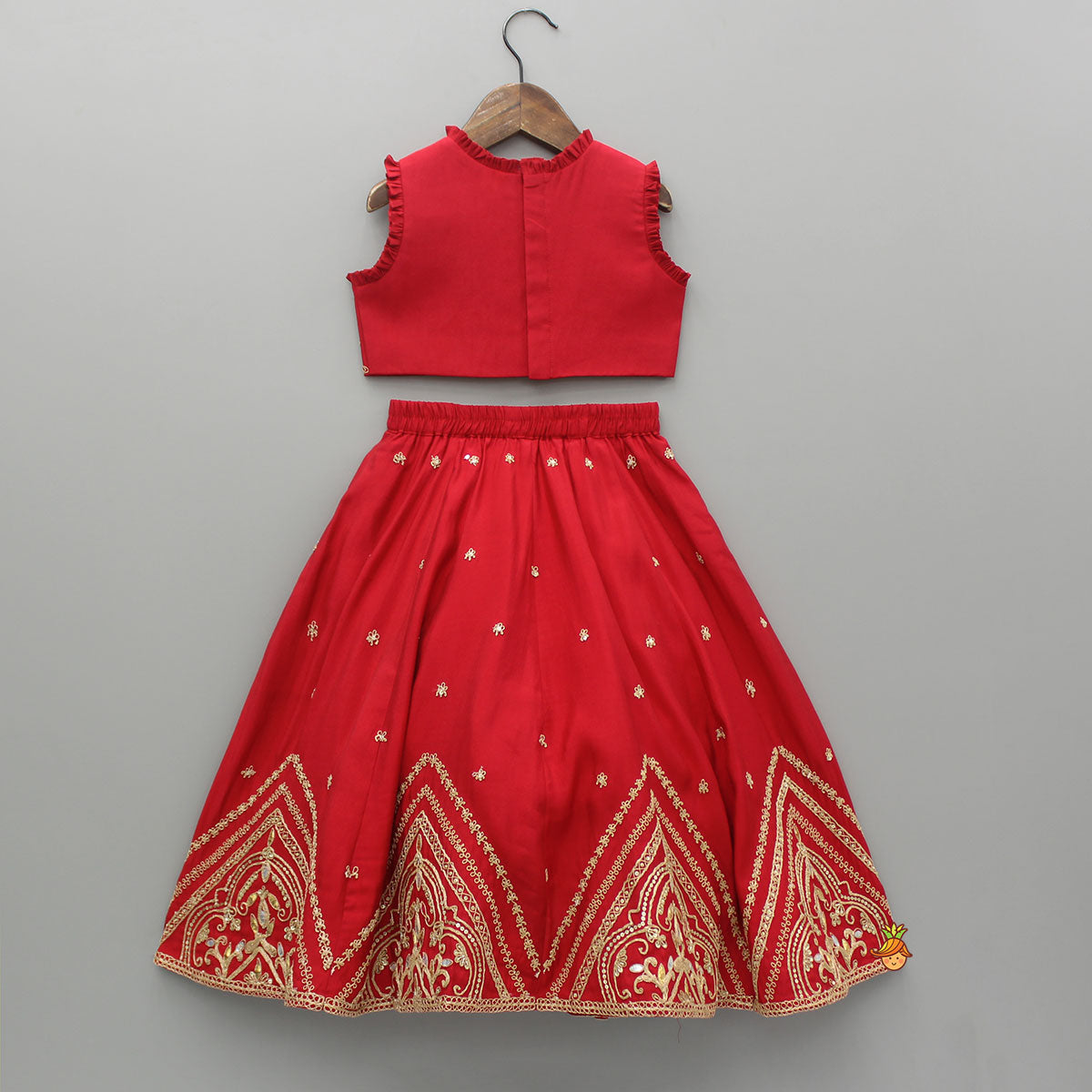 Embroidered Red Top With Lehenga