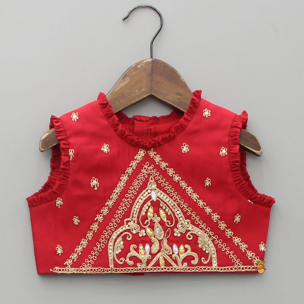 Embroidered Red Top With Lehenga