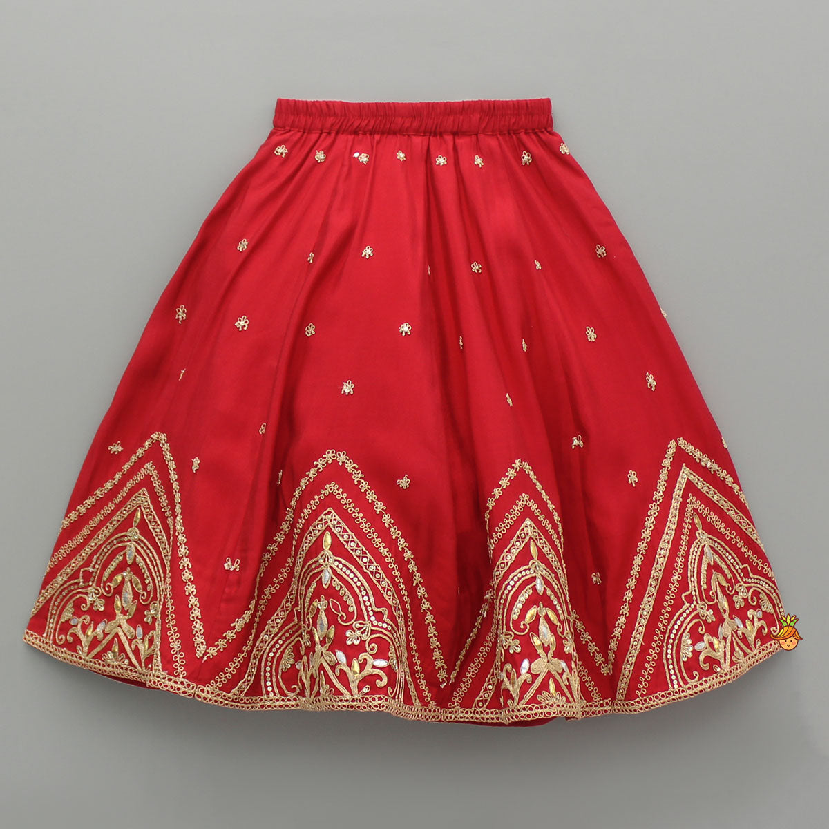 Embroidered Red Top With Lehenga