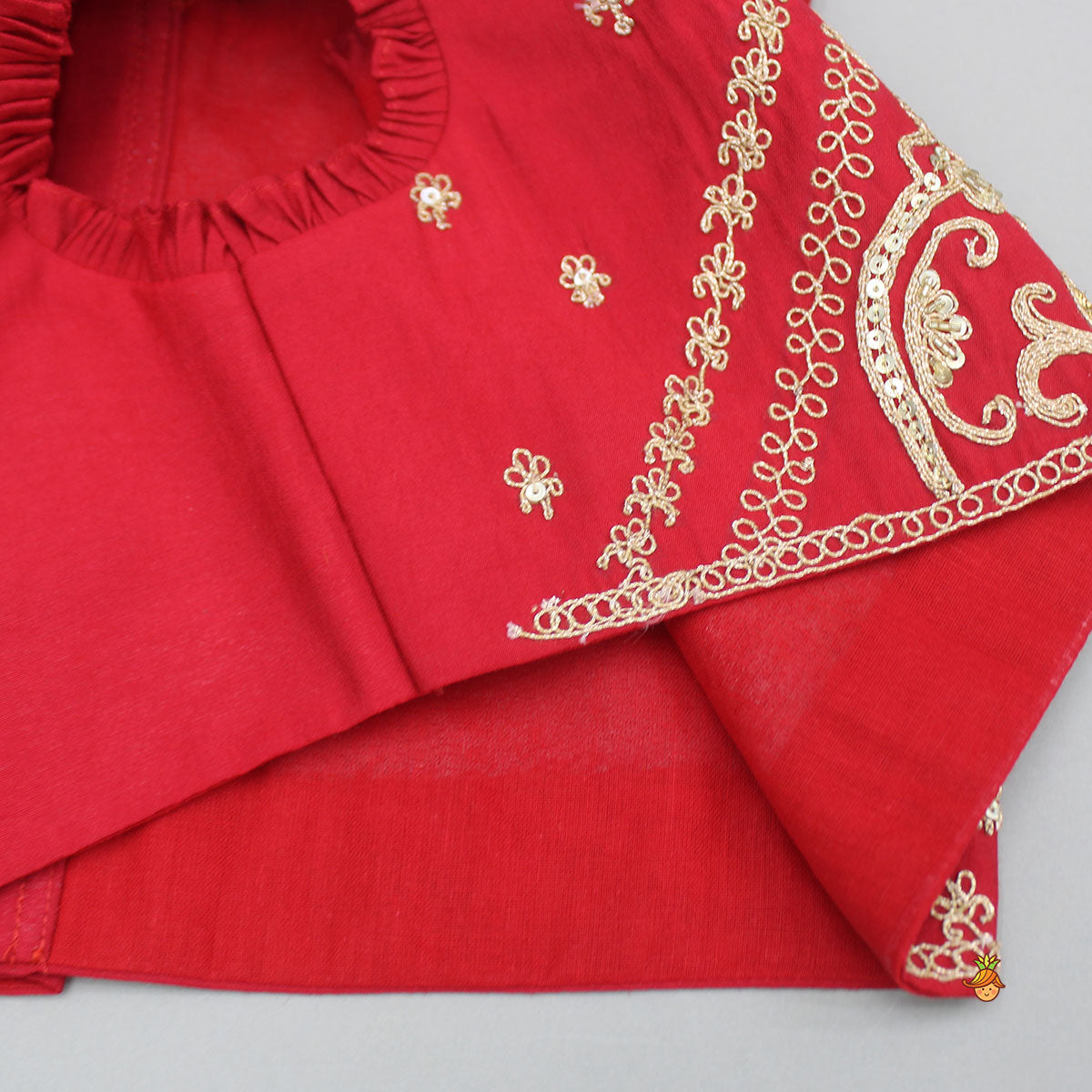 Embroidered Red Top With Lehenga