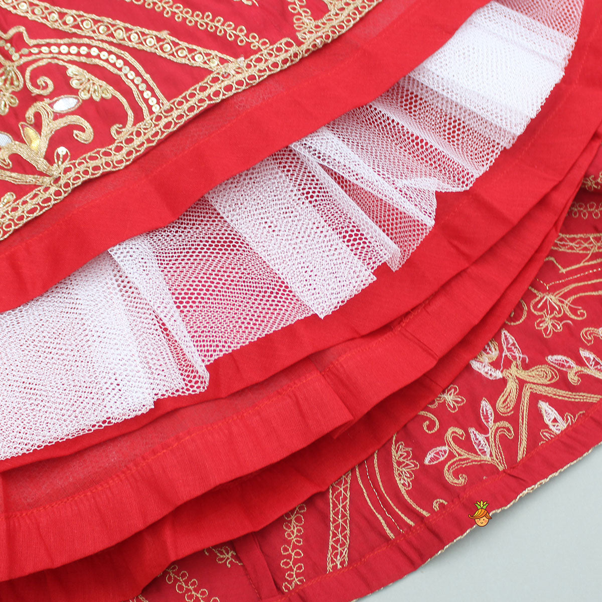 Embroidered Red Top With Lehenga