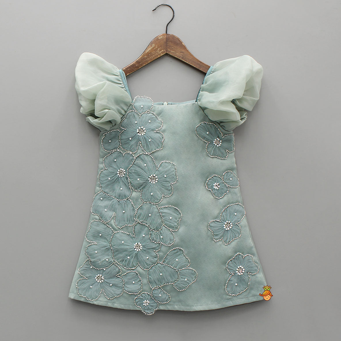 Artificial Flowers Embellished Teal Shimmer Dress