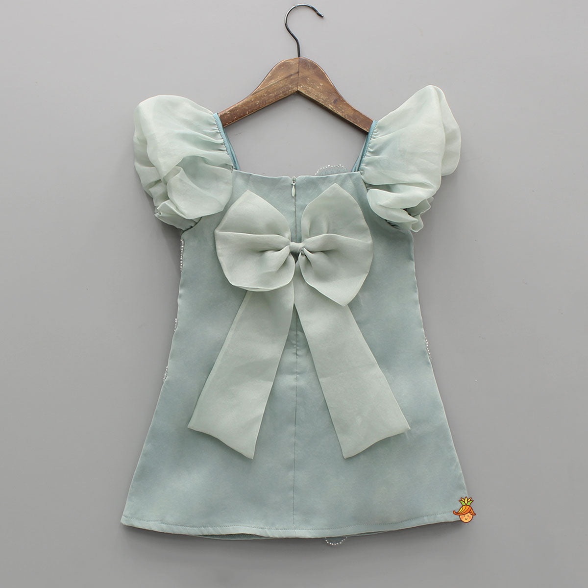 Artificial Flowers Embellished Teal Shimmer Dress