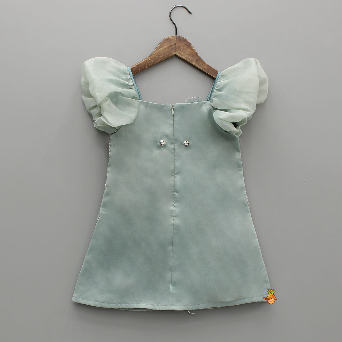 Artificial Flowers Embellished Teal Shimmer Dress