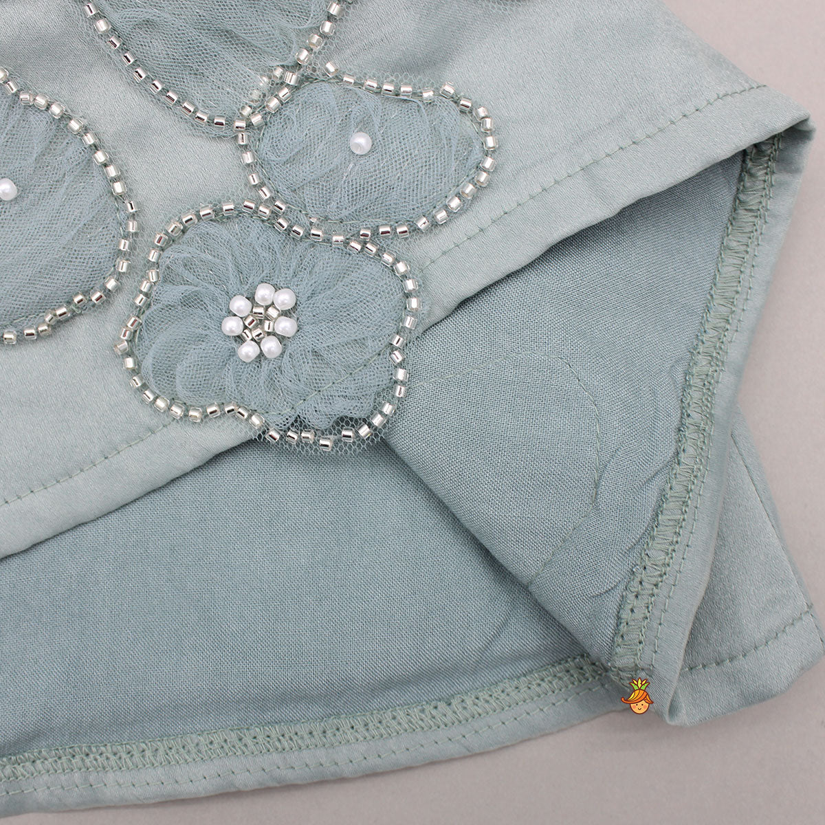 Artificial Flowers Embellished Teal Shimmer Dress