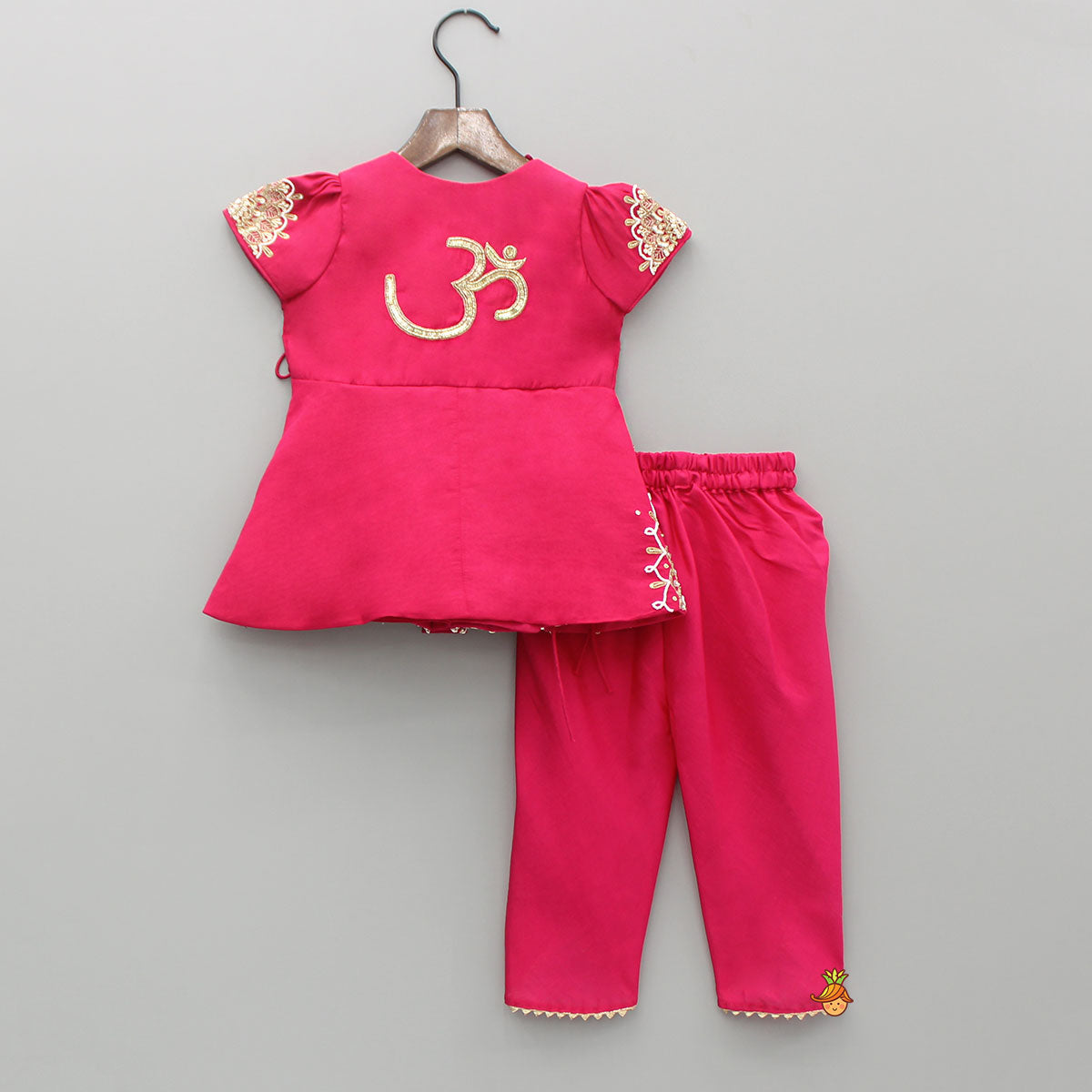 Pink Embroidered Angarkha Style Kurti And Tulip Dhoti