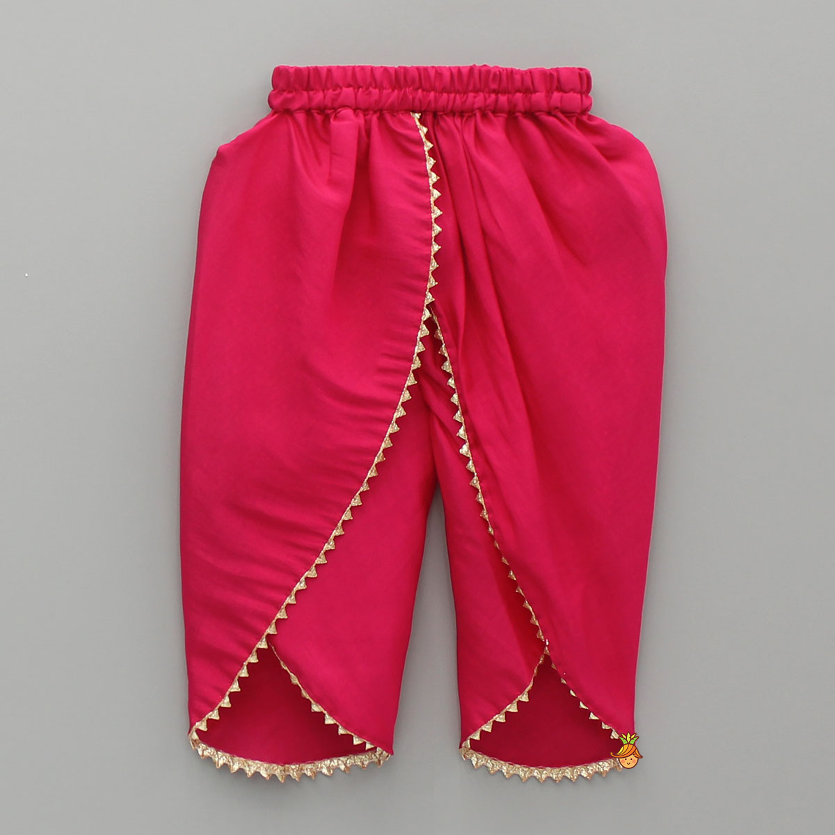 Pink Embroidered Angarkha Style Kurti And Tulip Dhoti