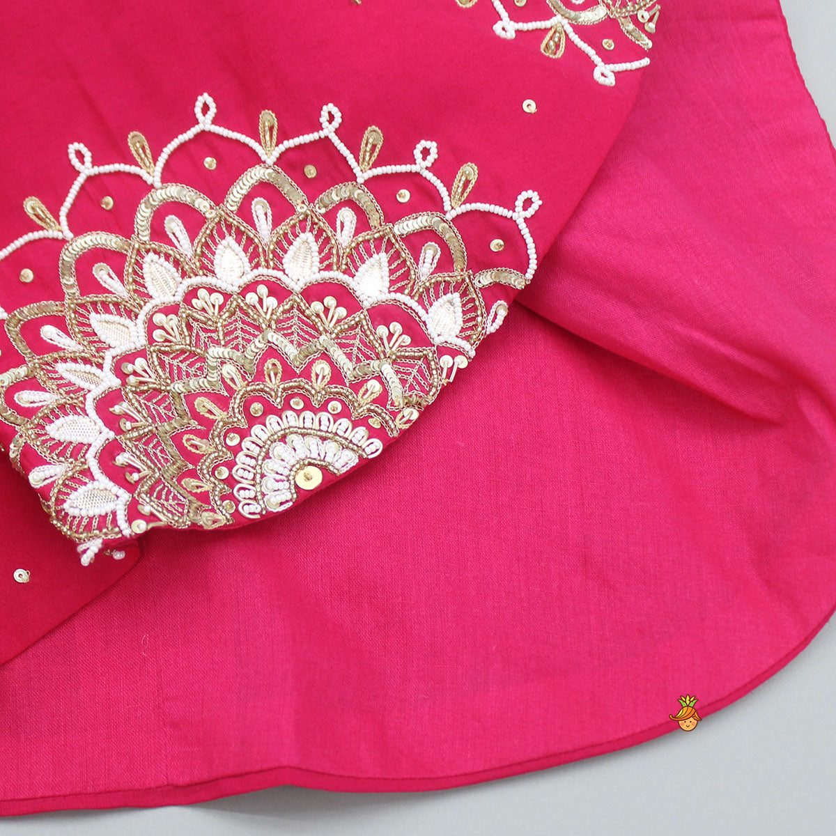 Pink Embroidered Angarkha Style Kurti And Tulip Dhoti