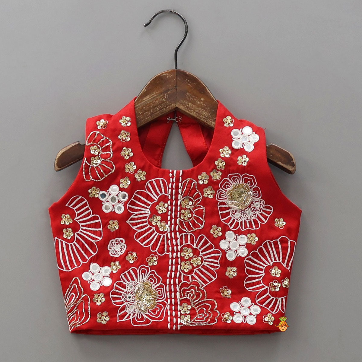 Red Embroidred Halter Neck Top With Flared Palazzo