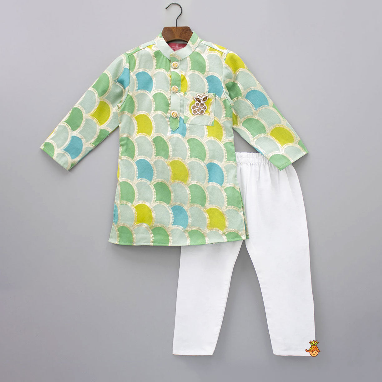 Multicolour Brocade Kurta And White Pyjama