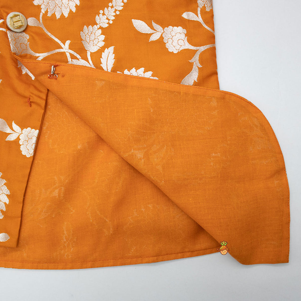 Orange Floral Brocade Asymmetric Kurta With Dhoti