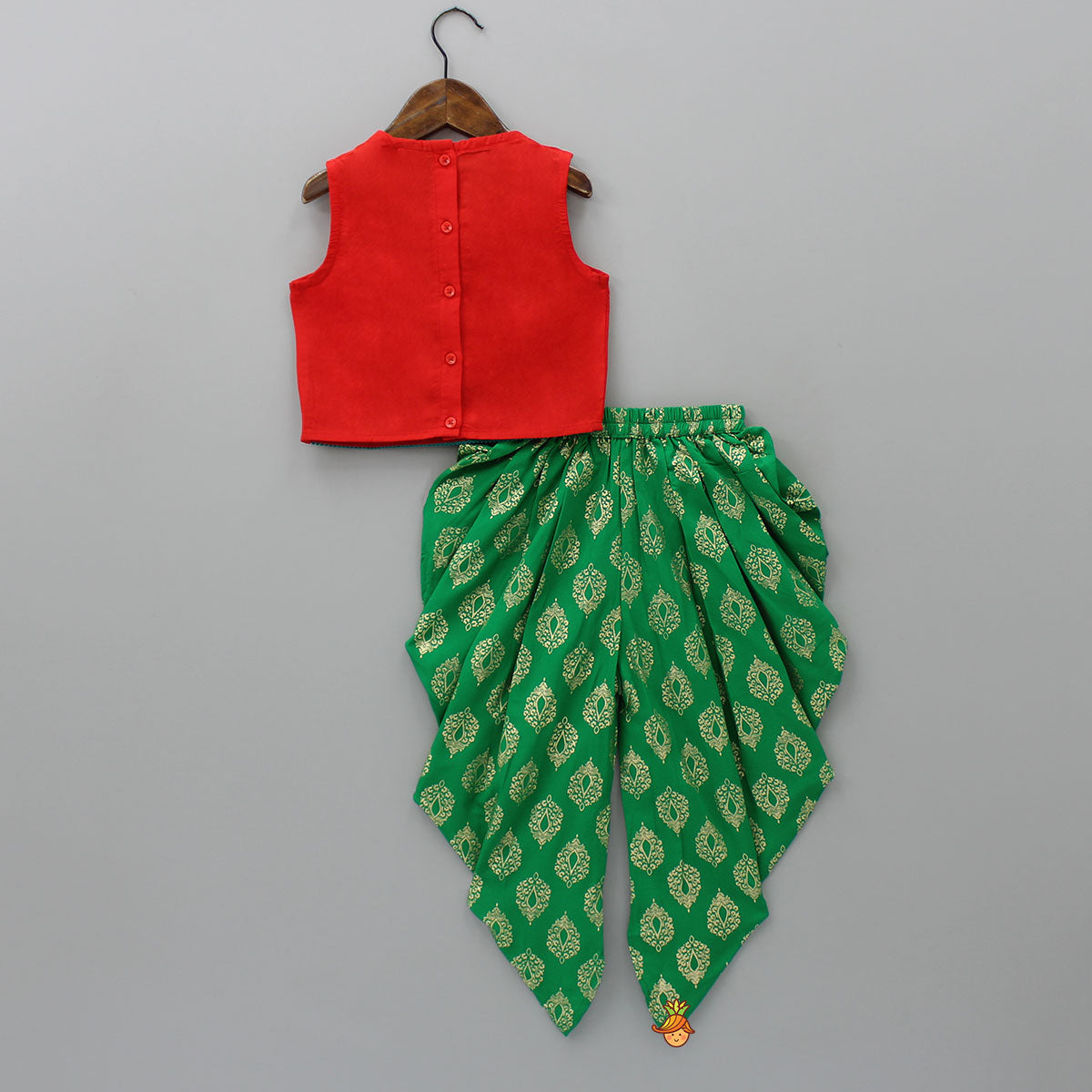 Red Embroidered Top With Dhoti