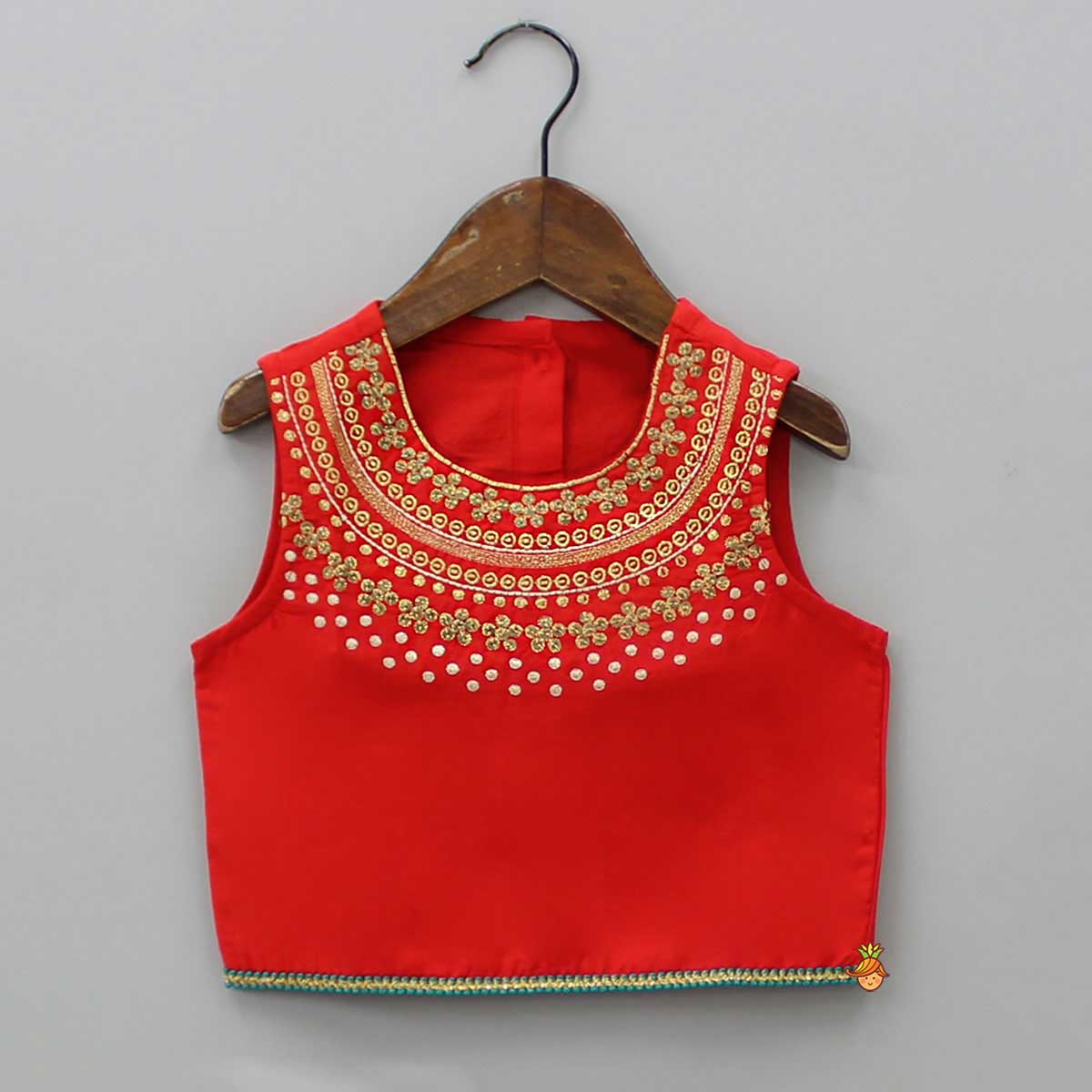 Red Embroidered Top With Dhoti