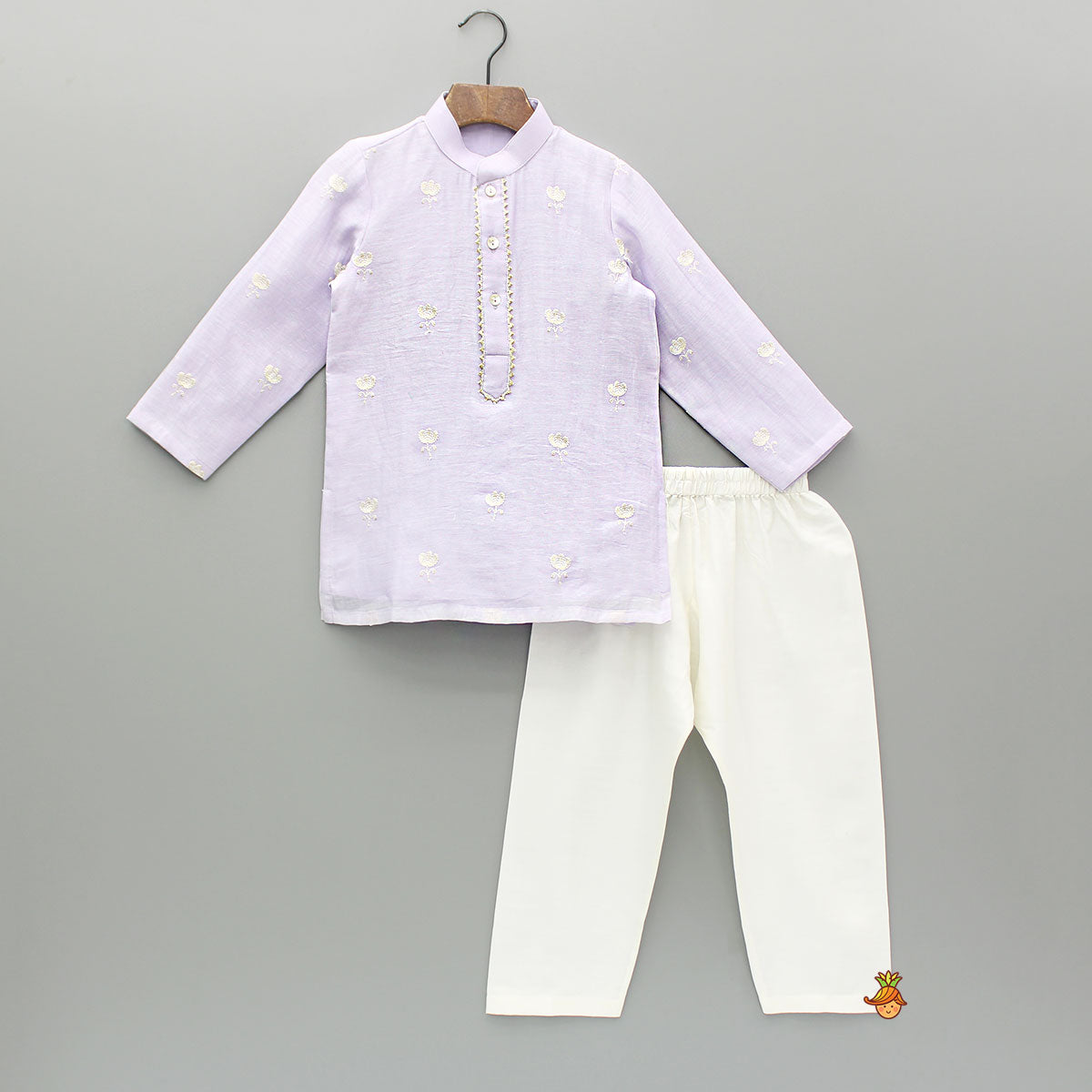 Purple Floral Embroidered Kurta With Pyjama