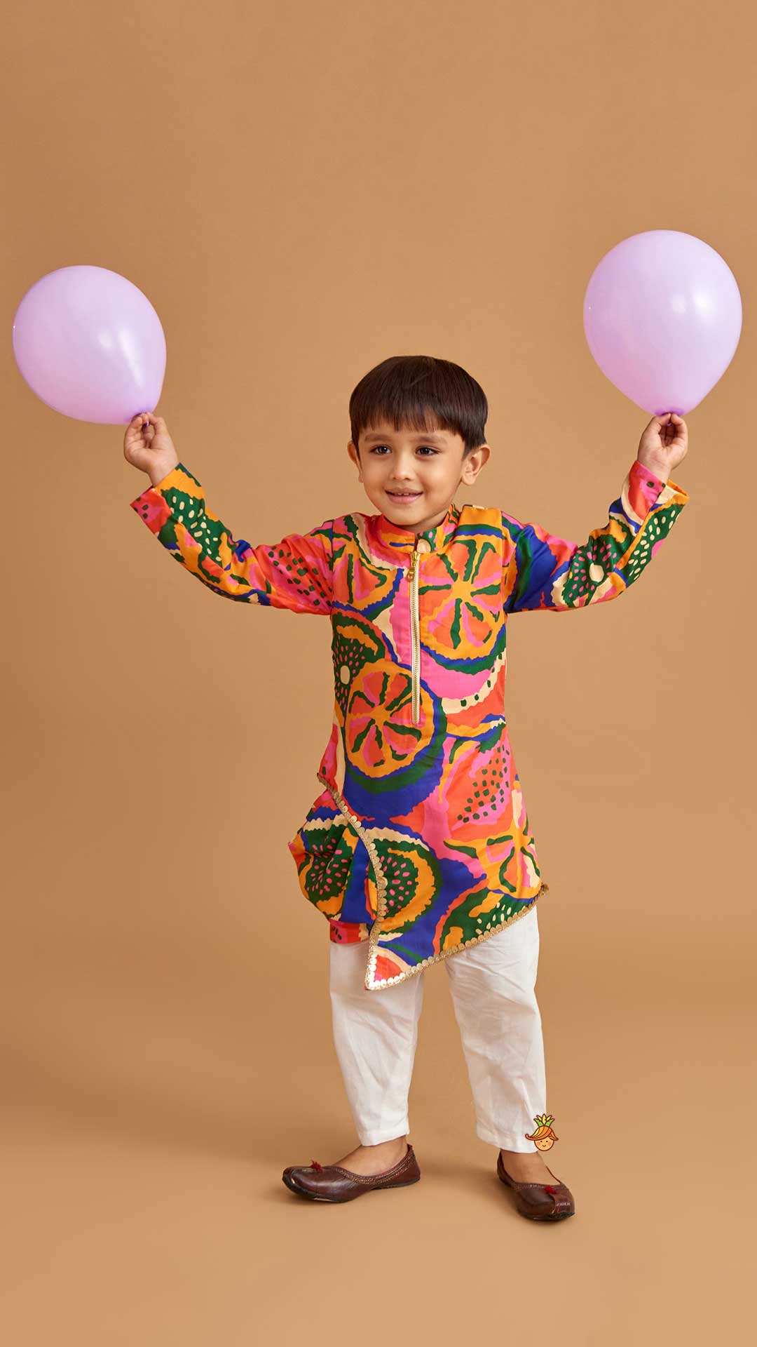 Pleated Stylish Hem Multicolour Kurta And Pyjama