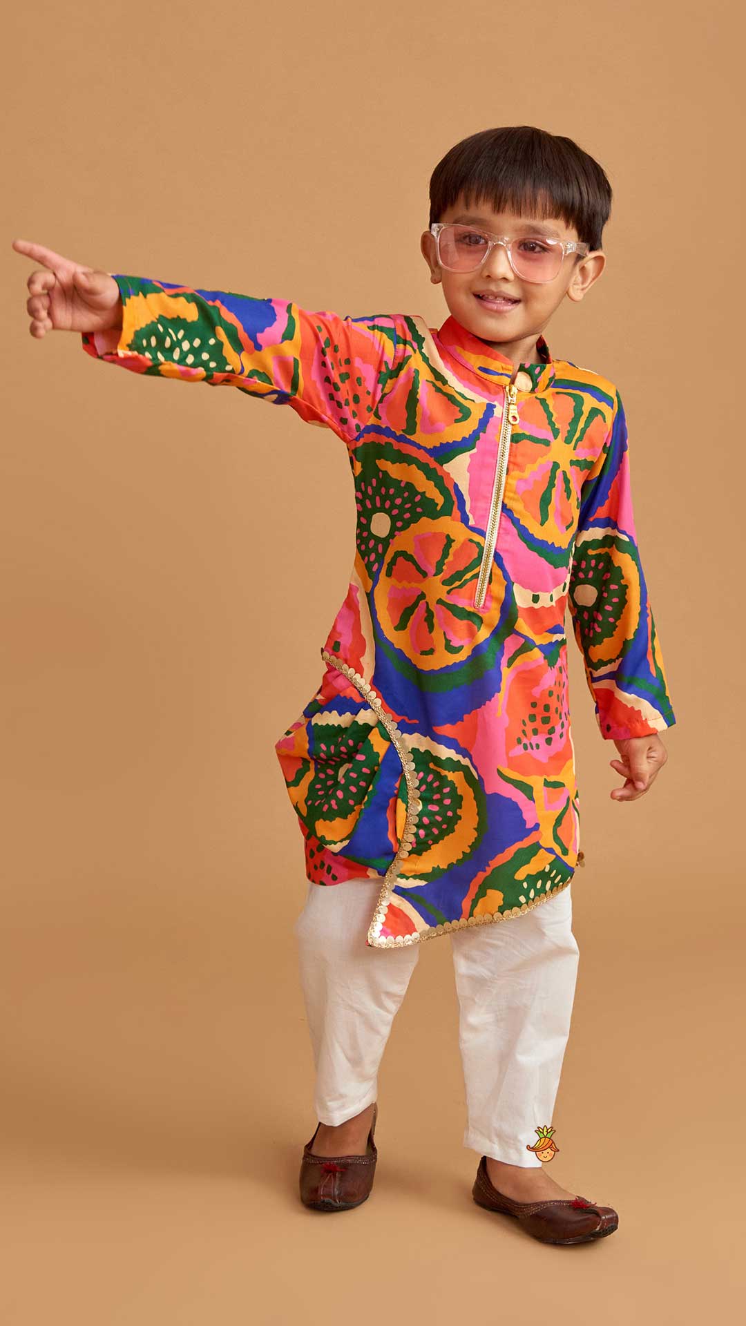 Pleated Stylish Hem Multicolour Kurta And Pyjama