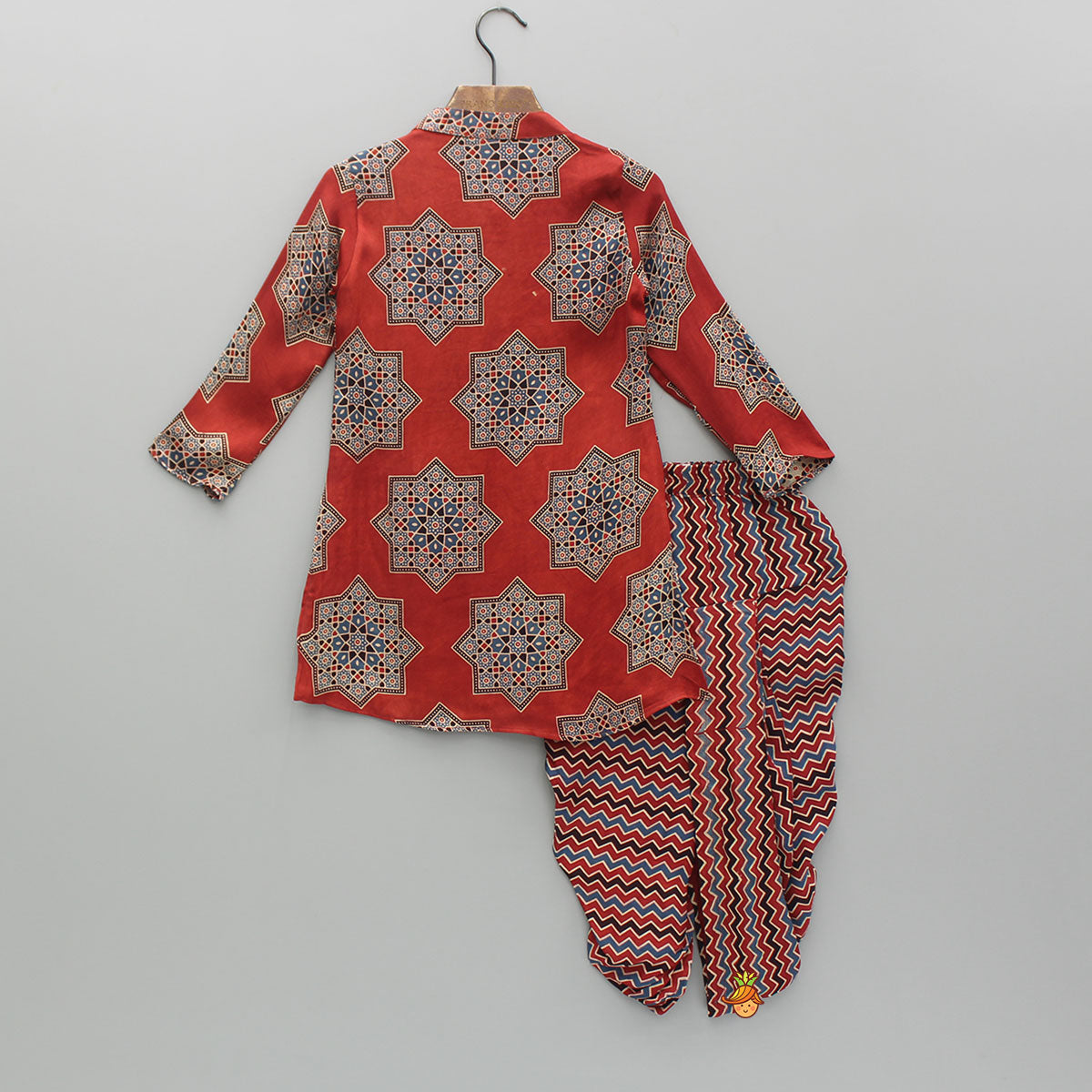 Multicolour Printed Red Kurta And Dhoti