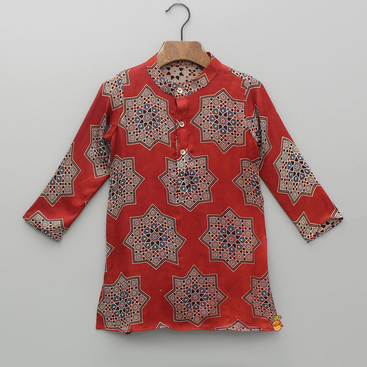 Multicolour Printed Red Kurta And Dhoti