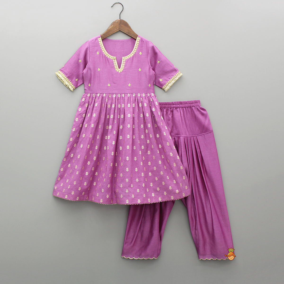 Chanderi Embroidered Purple Kurti And Salwar With Gota Lace Work Dupatta